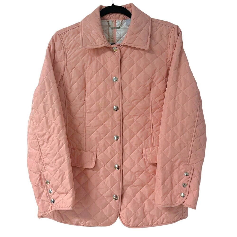 Chico's Pink Quilted Lightweight Mid Length Jacket Snap Front Size 1 US 8/10